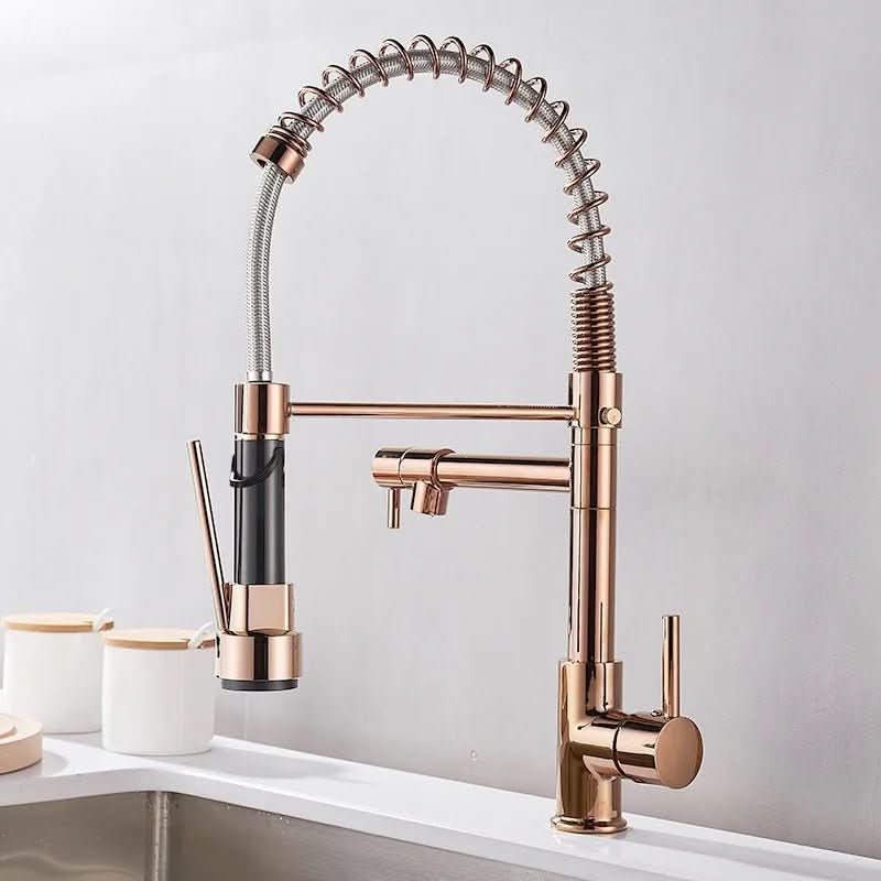 Thermabuild | DualFlow Kitchen Tap – Black & Gold Brass Faucet with Dual Spout and Single-Lever Control