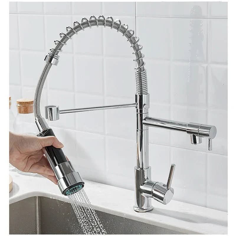 Thermabuild | DualFlow Kitchen Tap – Black & Gold Brass Faucet with Dual Spout and Single-Lever Control