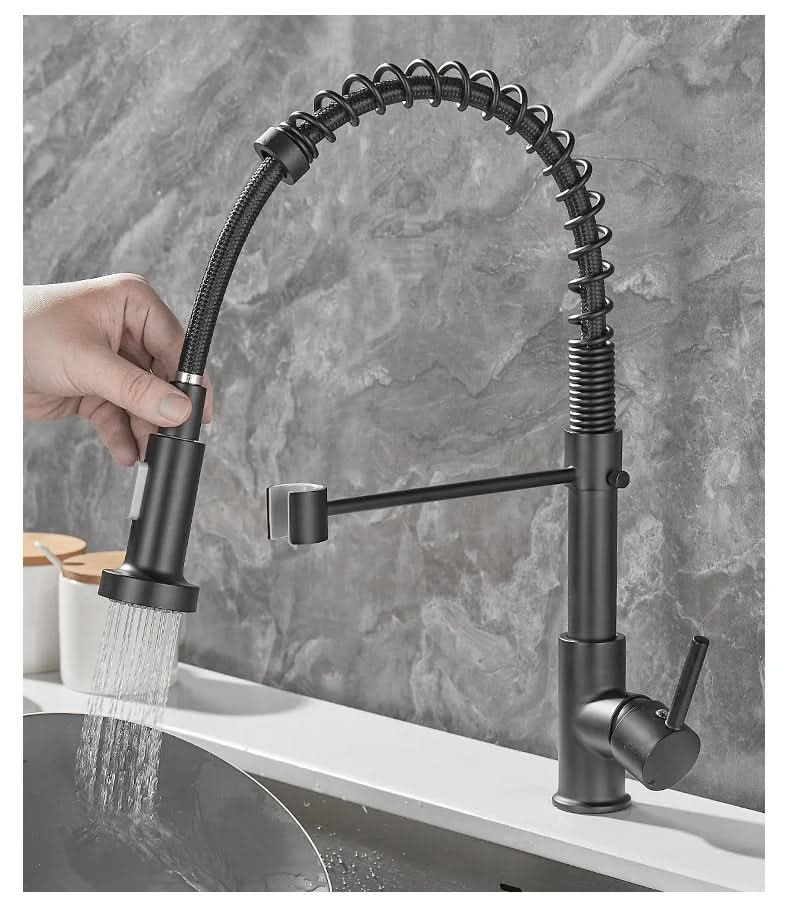 Thermabuild | DualFlow Kitchen Tap – Black & Gold Brass Faucet with Dual Spout and Single-Lever Control