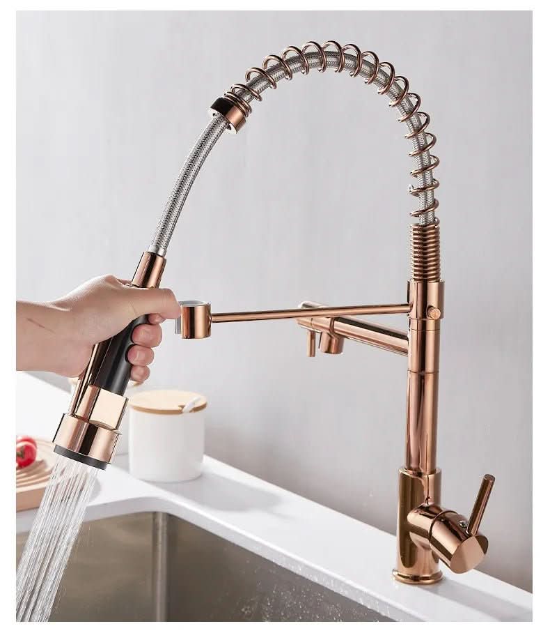 Thermabuild | DualFlow Kitchen Tap – Black & Gold Brass Faucet with Dual Spout and Single-Lever Control