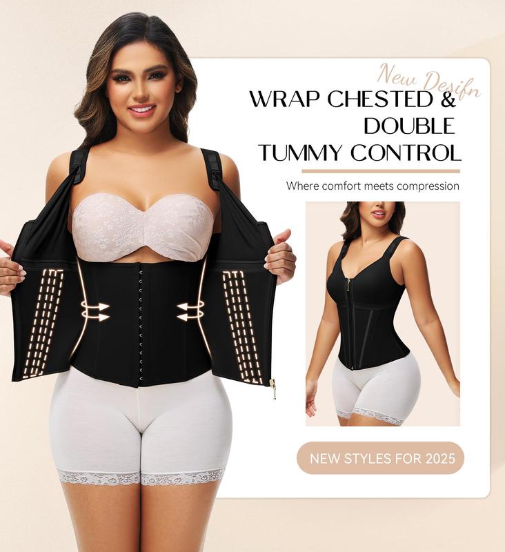 Thermabuild | Women's Shapewear Vest with Built-In Underwire Bra – 17 Steel Bones, Zipper and Adjustable Straps
