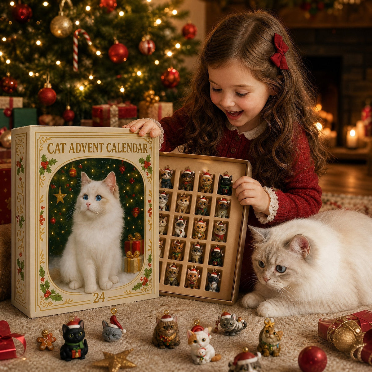 Thermabuild | Cat Advent Calendar with 24 Charm Ornaments