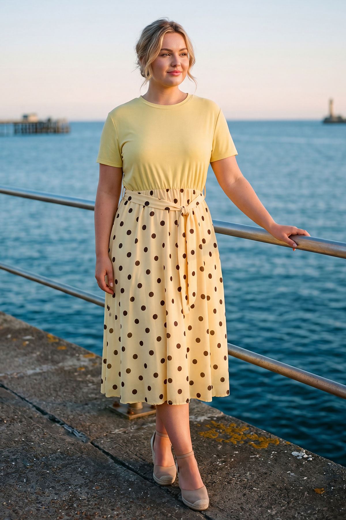 Thermabuild | Polka Dot Print Elastic Waist Tie Belt Dress