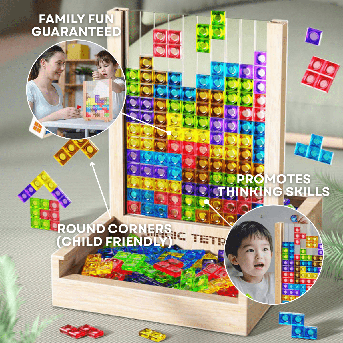 Thermabuild | Ecoblock Tetris Board – Wooden Puzzle Game for Kids and Adults – Sustainable Brain Training Fun