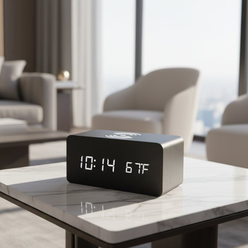 Thermabuild | Wooden LED Alarm Clock with Wireless Charging