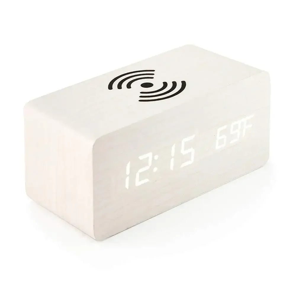 Thermabuild | Wooden LED Alarm Clock with Wireless Charging
