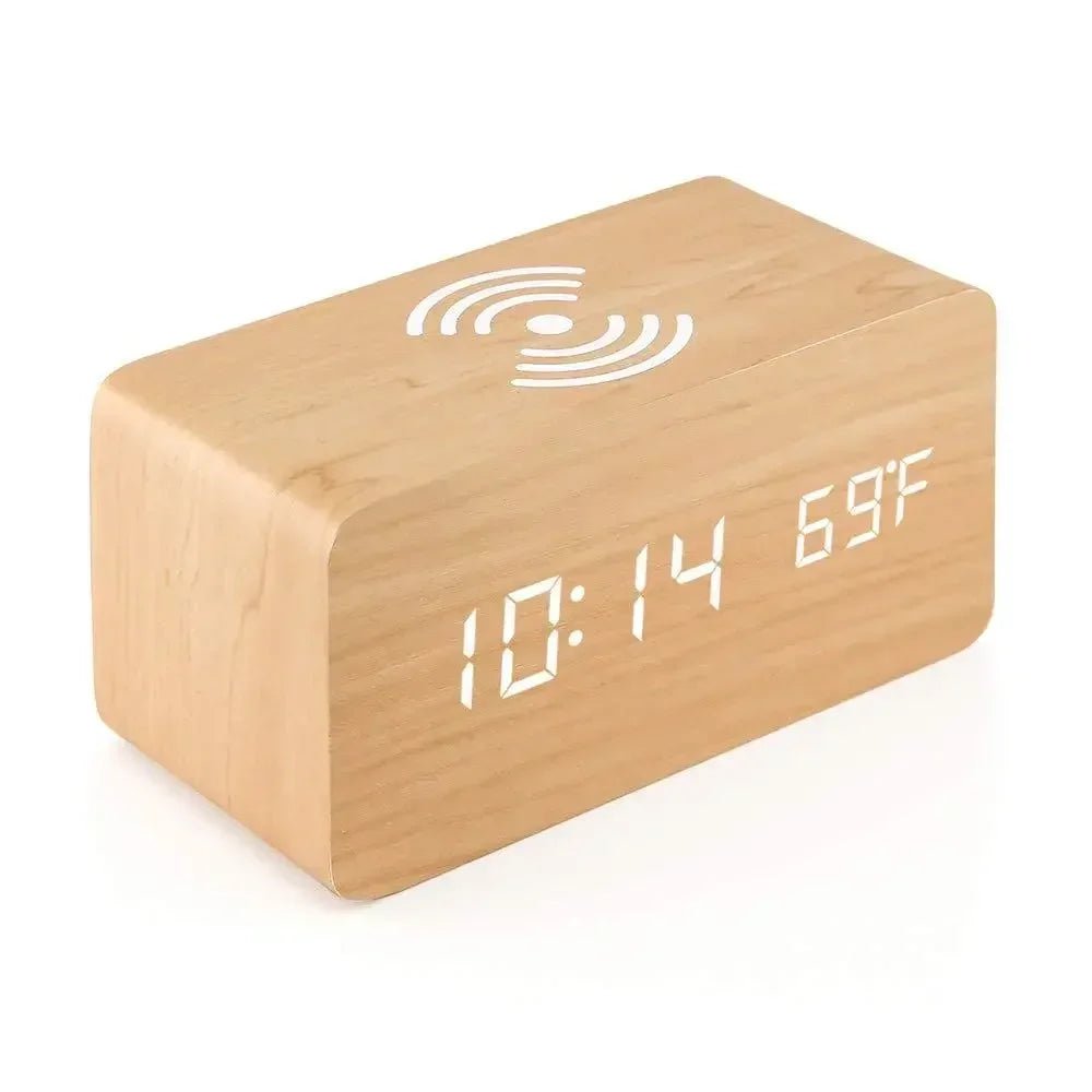 Thermabuild | Wooden LED Alarm Clock with Wireless Charging