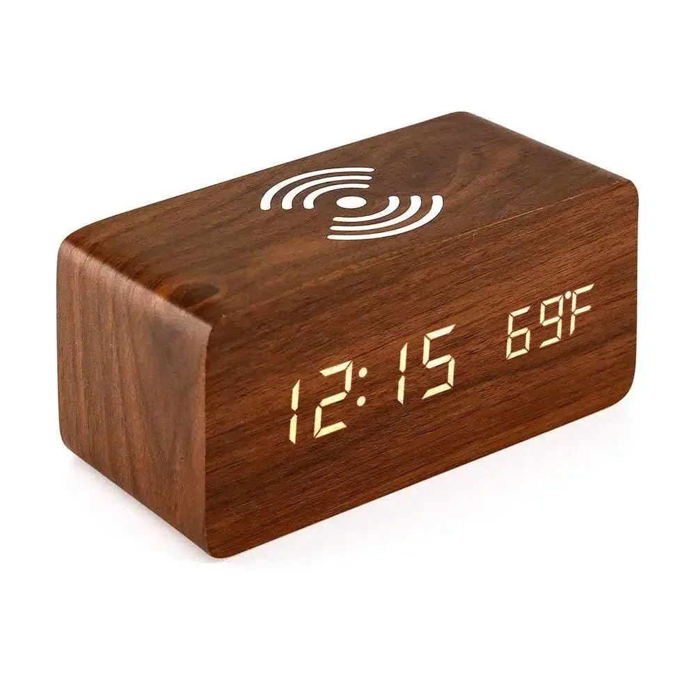 Thermabuild | Wooden LED Alarm Clock with Wireless Charging