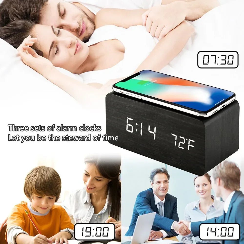 Thermabuild | Wooden LED Alarm Clock with Wireless Charging