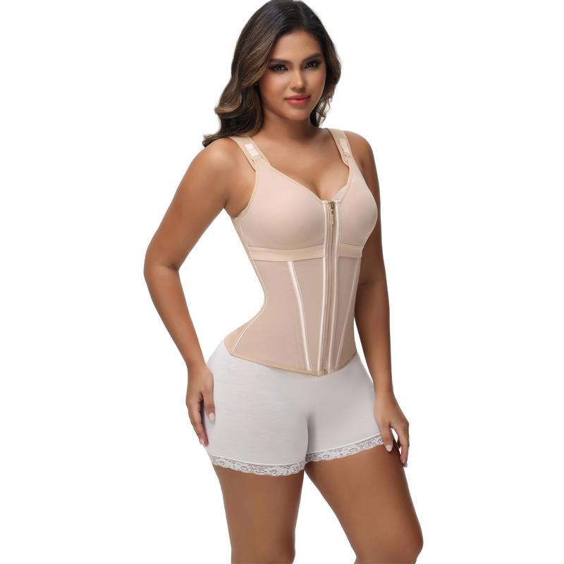 Thermabuild | Women's Shapewear Vest with Built-In Underwire Bra – 17 Steel Bones, Zipper and Adjustable Straps