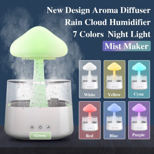 Thermabuild | 2-in-1 Desk Light Humidifier Rain Cloud Aromatherapy Essential Oil Zen Diffuser & Raining Cloud Night Light Mushroom Lamp