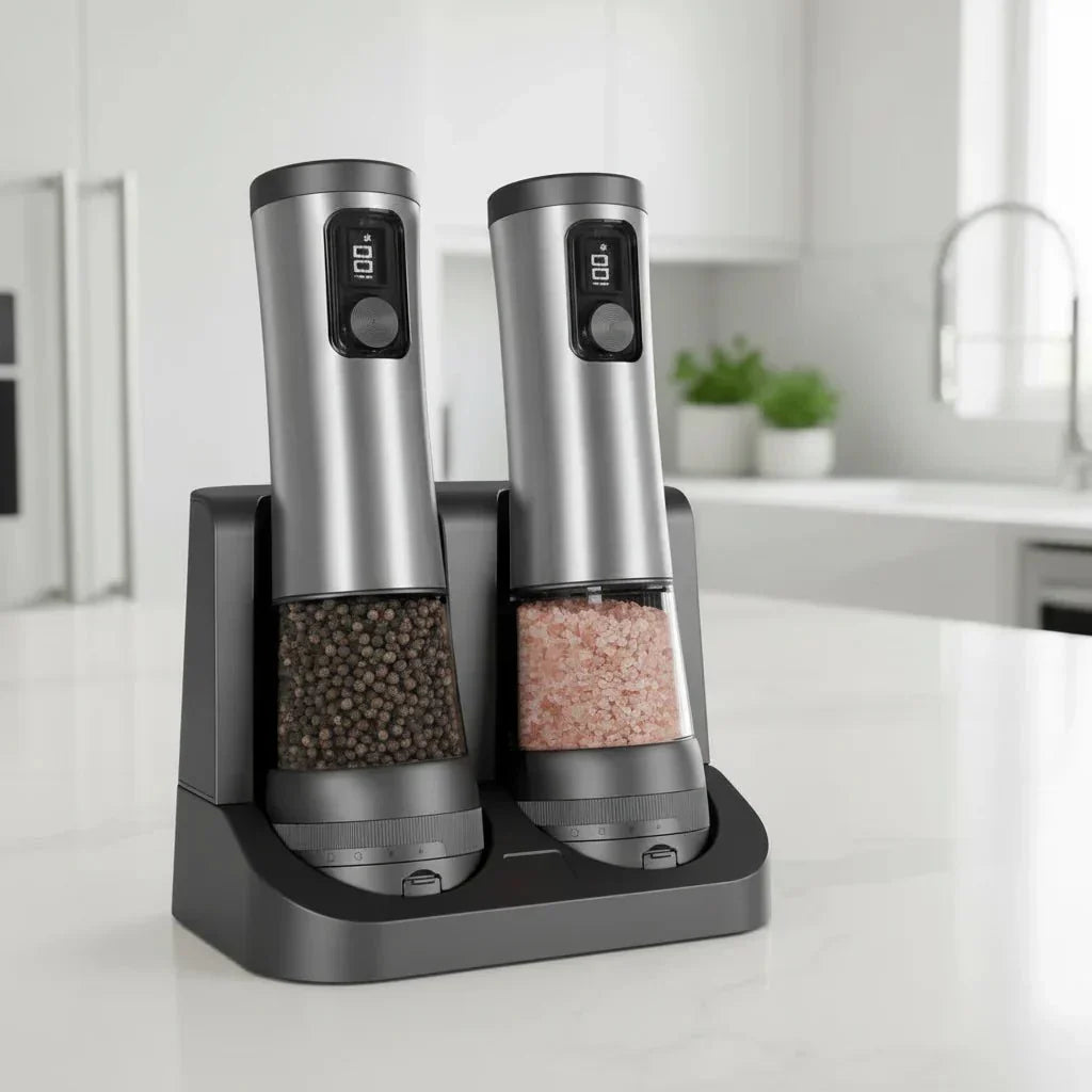 Thermabuild | Rechargeable Electric Salt and Pepper Grinder Set with Adjustable Coarseness