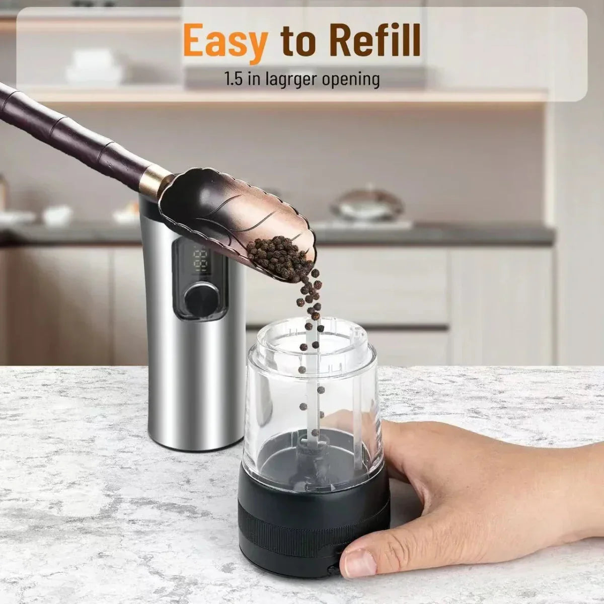 Thermabuild | Rechargeable Electric Salt and Pepper Grinder Set with Adjustable Coarseness