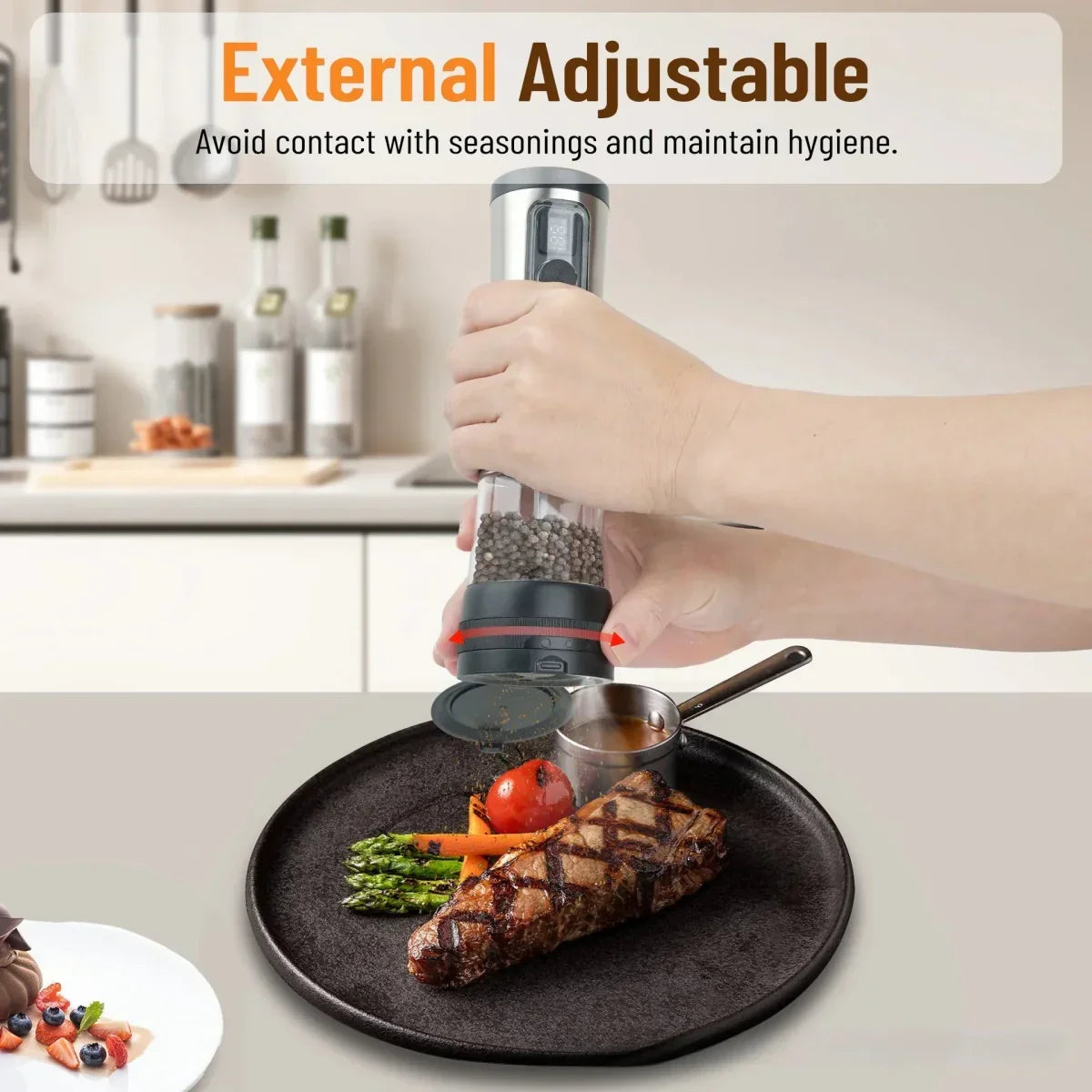 Thermabuild | Rechargeable Electric Salt and Pepper Grinder Set with Adjustable Coarseness