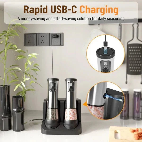 Thermabuild | Rechargeable Electric Salt and Pepper Grinder Set with Adjustable Coarseness
