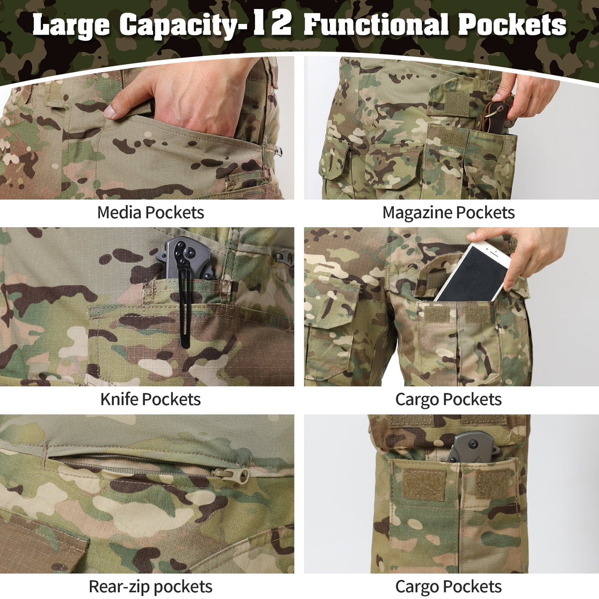 Thermabuild | Rip-Stop Camo Combat Trousers with Knee Pads
