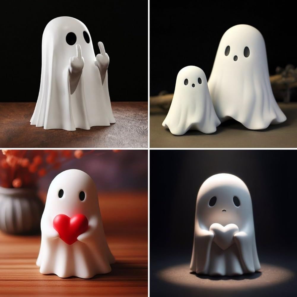 Thermabuild | Ghost Figurine Statue Resin Decor with Matte Finish for Halloween Home Shelf Decorations