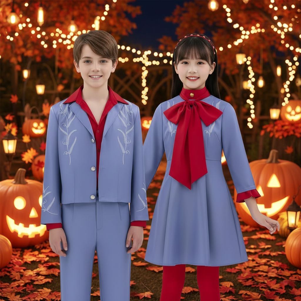 Thermabuild | Girls' Halloween Anime Cosplay Costume Dress and Suit Set with Red Bow Tie and Collar for Party
