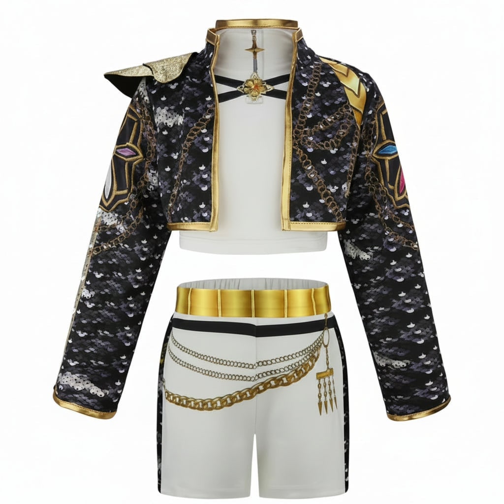 Thermabuild | Girls' Halloween Dance Costume and Belly Dancer Suit Two Piece Set with Sequined Crop Top and A-Line Skirt