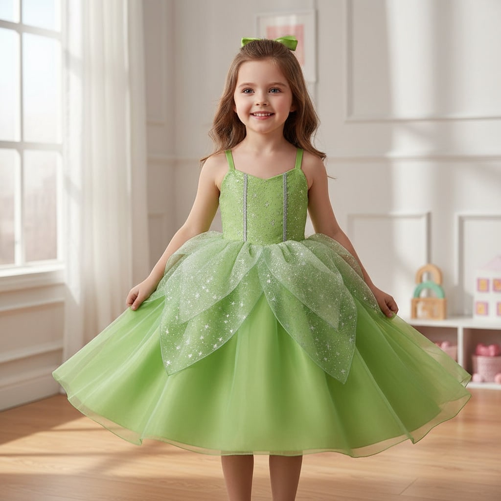 Thermabuild | Girls' Halloween Fairy Costume Dress with Wings Tiara Wand and Gloves for Children's Outfit and Party