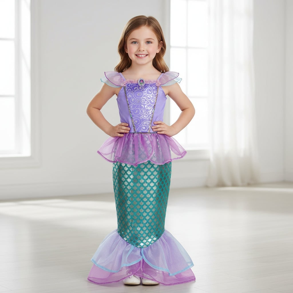 Thermabuild | Girls' Halloween Mermaid Costume Outfit with Accessories for Dress-Up Party Ariel