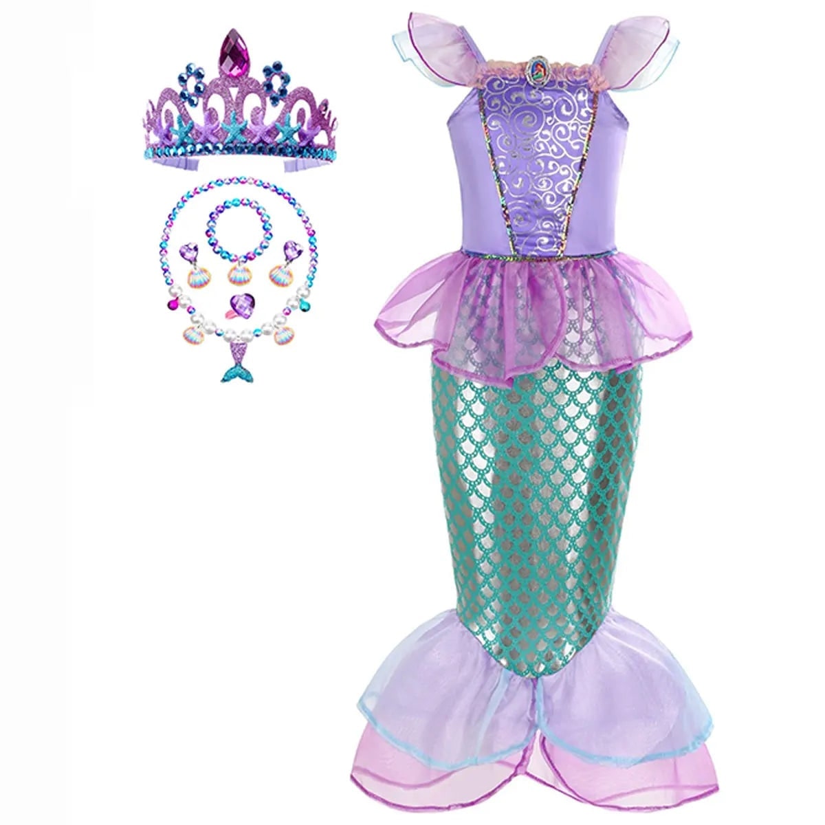 Thermabuild | Girls' Halloween Mermaid Costume Outfit with Accessories for Dress-Up Party Ariel