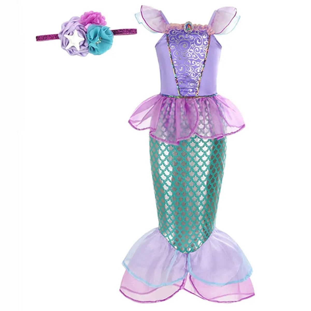 Thermabuild | Girls' Halloween Mermaid Costume Outfit with Accessories for Dress-Up Party Ariel