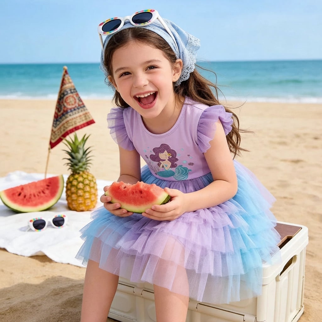 Thermabuild | Girls' Halloween Mermaid Tutu Dress with Tiered Skirt for Party and Costume Dress-Up