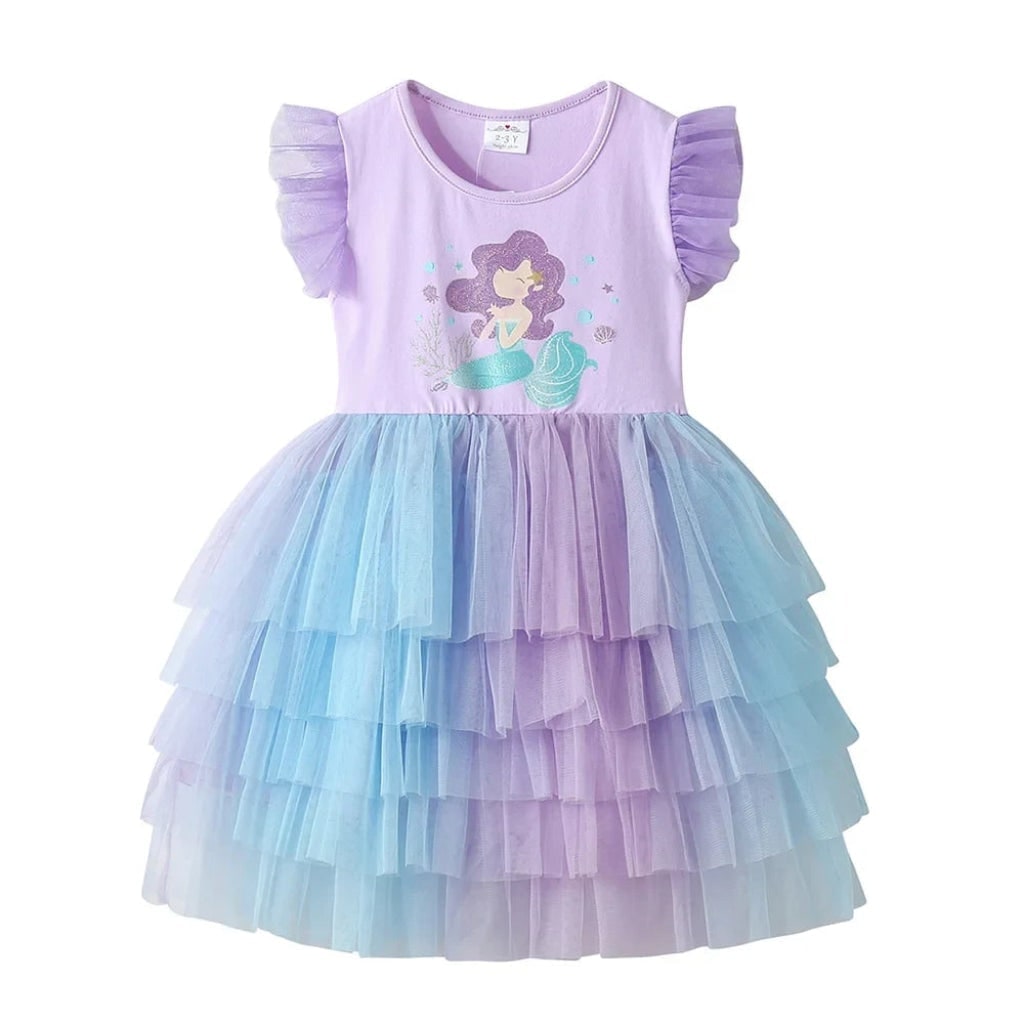 Thermabuild | Girls' Halloween Mermaid Tutu Dress with Tiered Skirt for Party and Costume Dress-Up