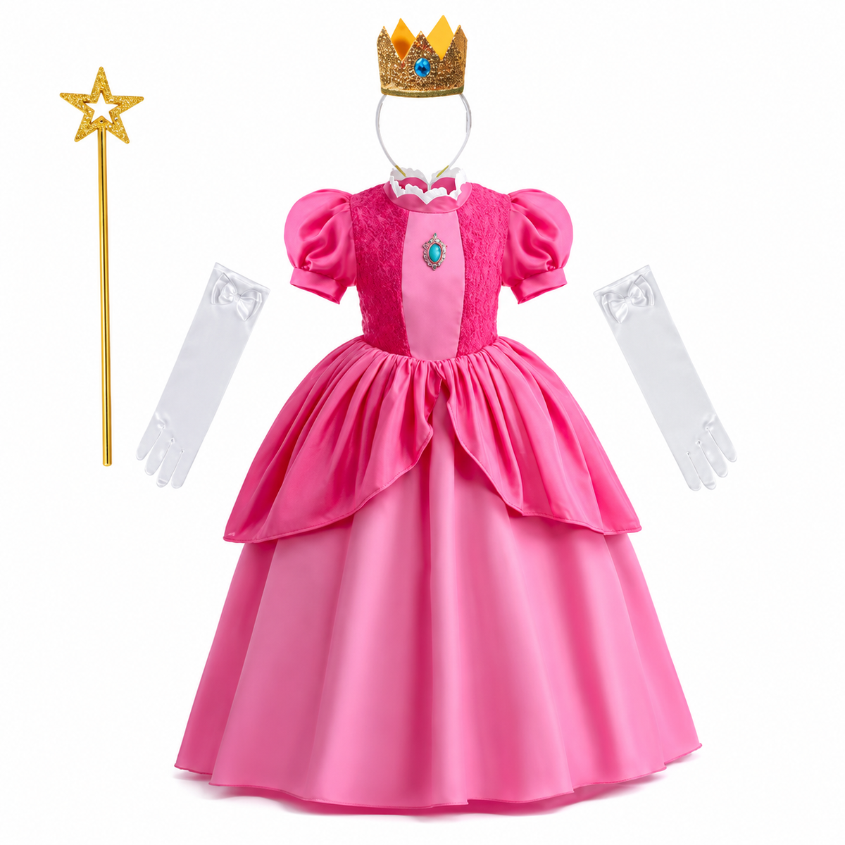 Thermabuild | Girls' Halloween mushroom princess and Toadstool Costume Dress Set with Crown Gloves and Wand
