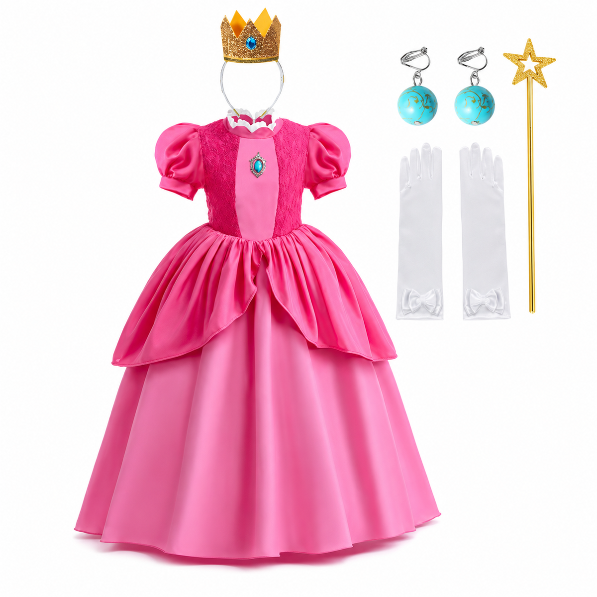 Thermabuild | Girls' Halloween mushroom princess and Toadstool Costume Dress Set with Crown Gloves and Wand