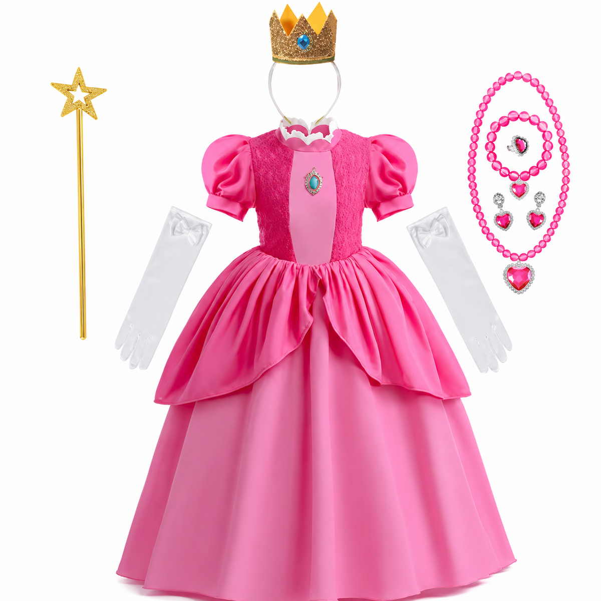 Thermabuild | Girls' Halloween mushroom princess and Toadstool Costume Dress Set with Crown Gloves and Wand