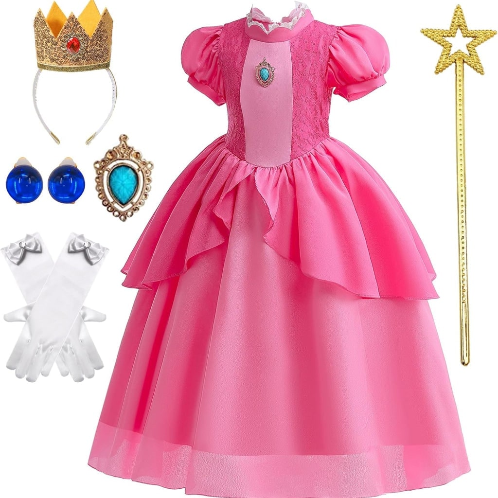 Thermabuild | Girls' Halloween mushroom princess and Toadstool Costume Dress Set with Crown Gloves and Wand