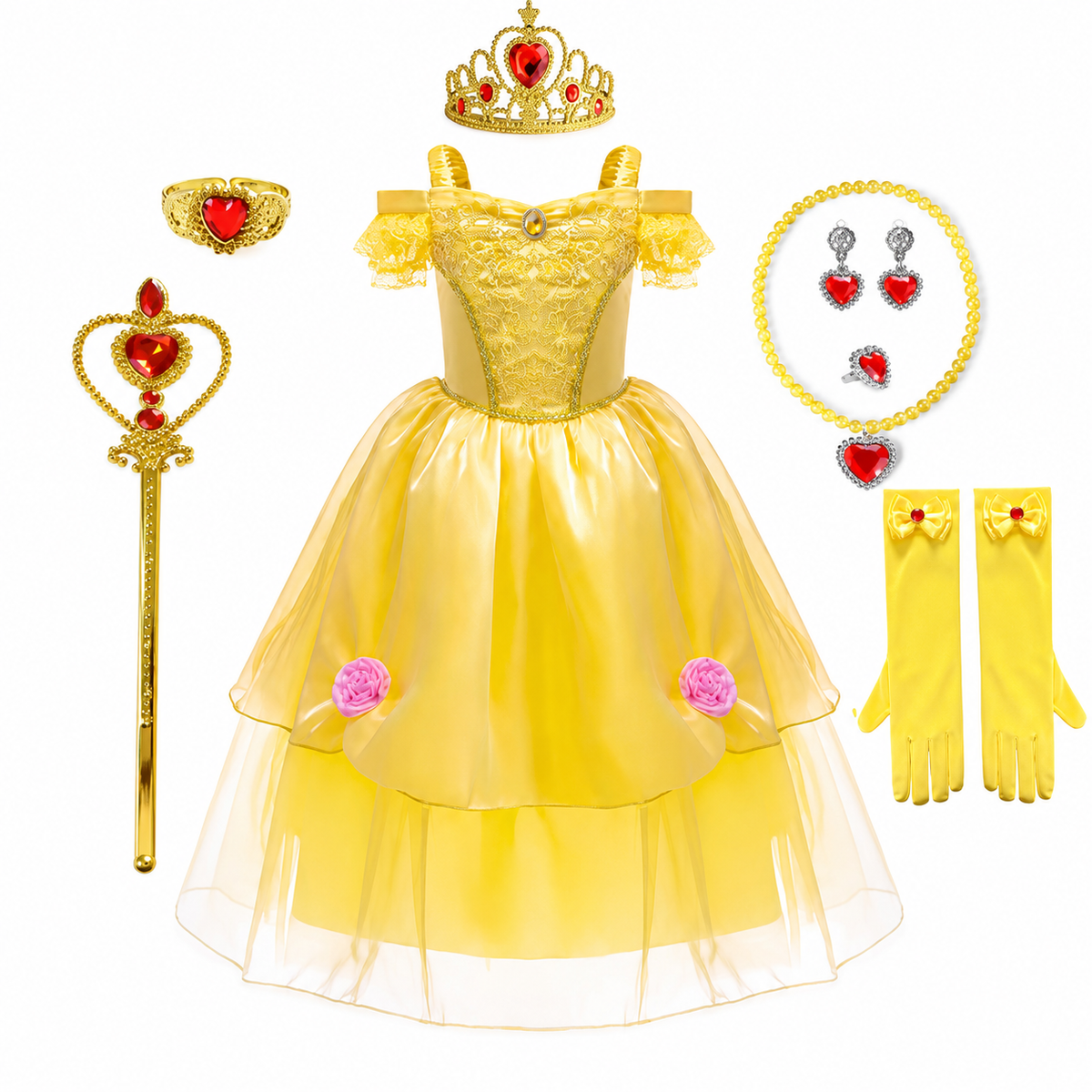Thermabuild | Girls' Halloween Princess Costume Dress with Tulle Skirt Tiara and Accessories Set