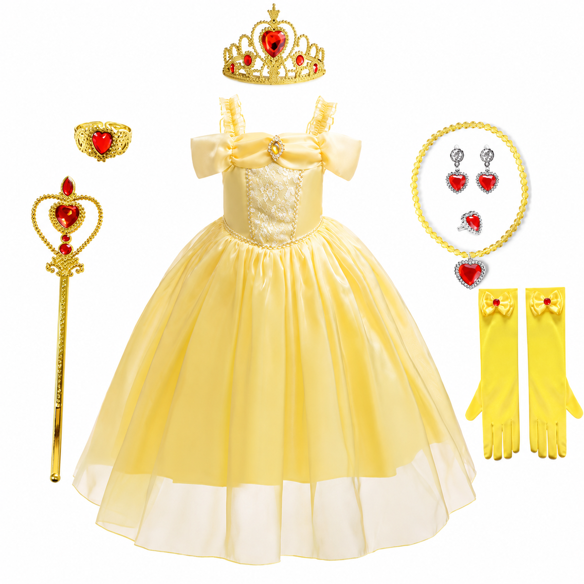Thermabuild | Girls' Halloween Princess Costume Dress with Tulle Skirt Tiara and Accessories Set