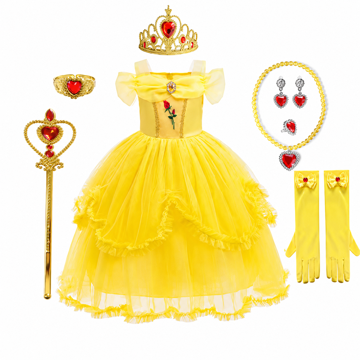 Thermabuild | Girls' Halloween Princess Costume Dress with Tulle Skirt Tiara and Accessories Set