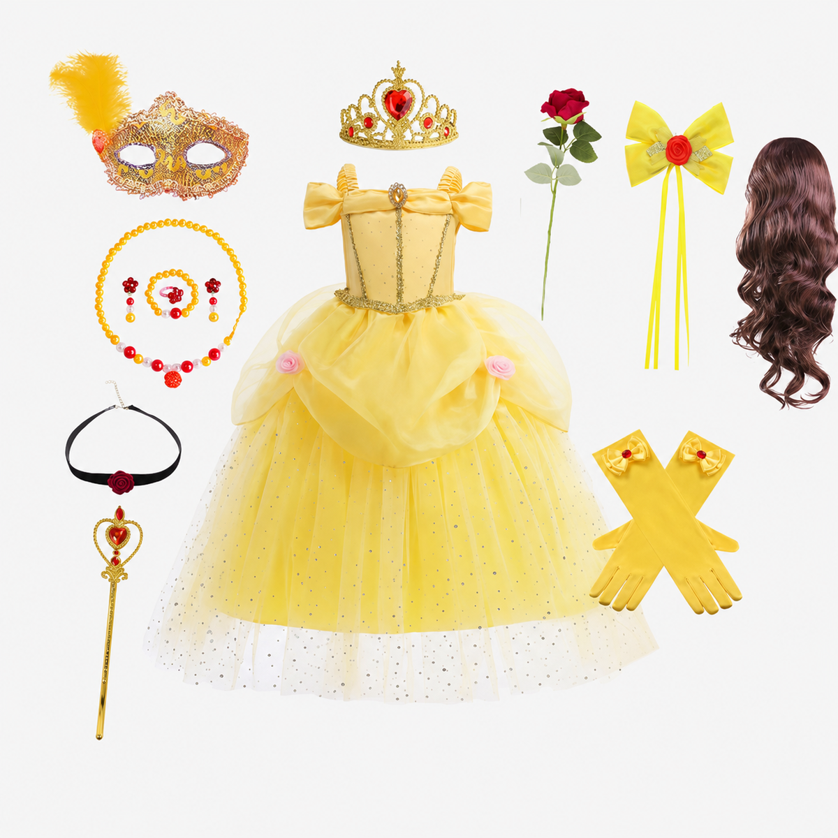 Thermabuild | Girls' Halloween Princess Costume Dress with Tulle Skirt Tiara and Accessories Set