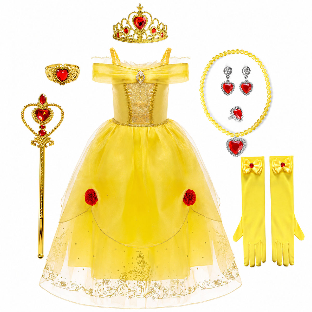 Thermabuild | Girls' Halloween Princess Costume Dress with Tulle Skirt Tiara and Accessories Set