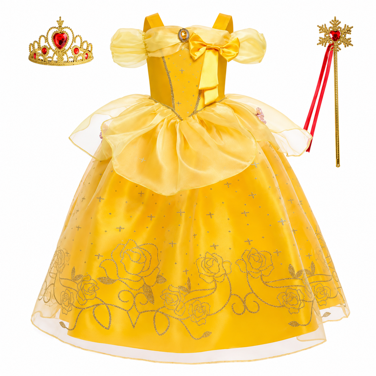 Thermabuild | Girls' Halloween Princess Costume Dress with Tulle Skirt Tiara and Accessories Set