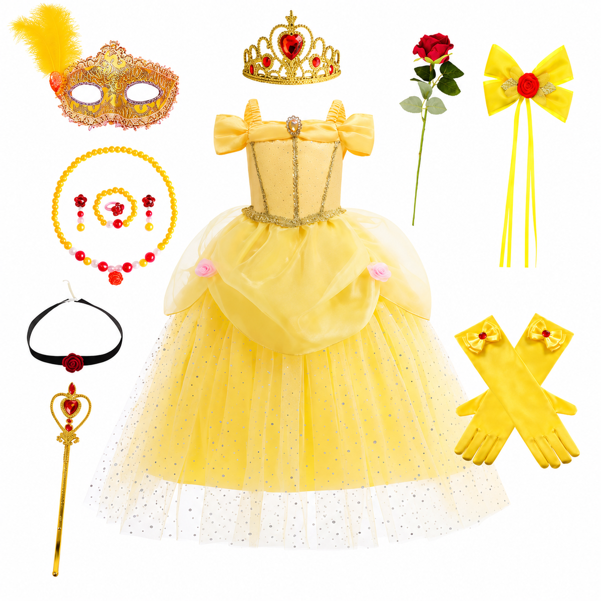 Thermabuild | Girls' Halloween Princess Costume Dress with Tulle Skirt Tiara and Accessories Set