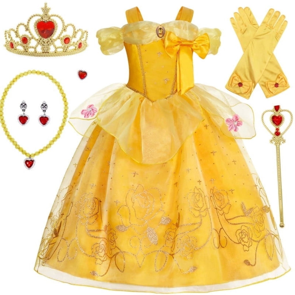 Thermabuild | Girls' Halloween Princess Costume Dress with Tulle Skirt Tiara and Accessories Set