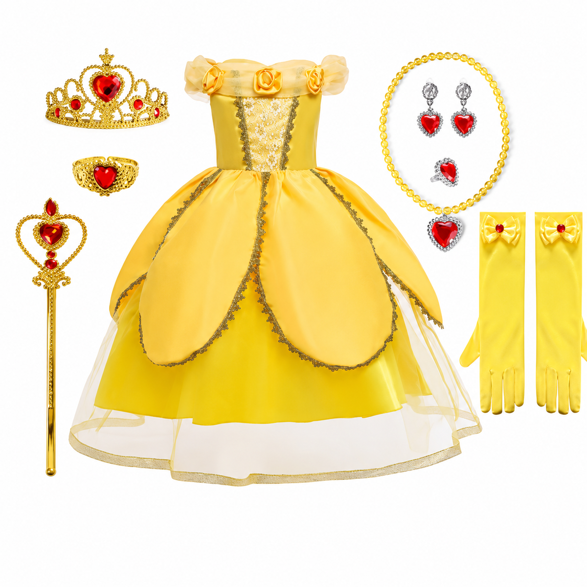 Thermabuild | Girls' Halloween Princess Costume Dress with Tulle Skirt Tiara and Accessories Set