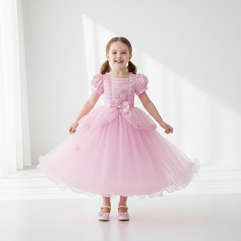 Thermabuild | Girls' Halloween Princess Dress for Party Costume with Puff Sleeves and Tulle Skirt