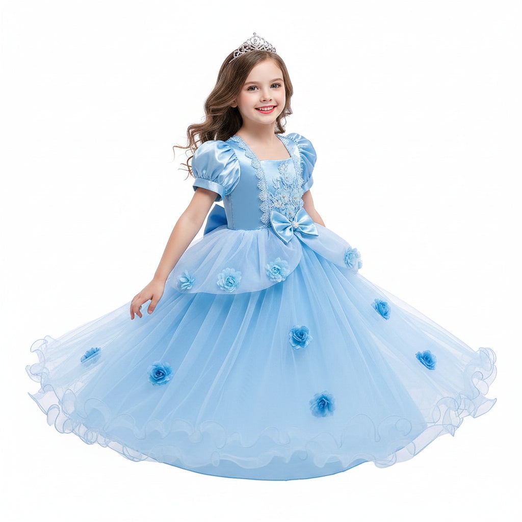 Thermabuild | Girls' Halloween Princess Dress for Party Costume with Puff Sleeves and Tulle Skirt