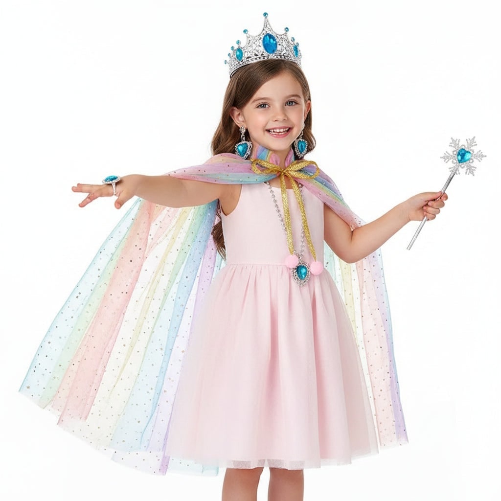 Thermabuild | Girls' Halloween Princess Dress Up Clothes for Children with Cape Tiara and Accessories Set