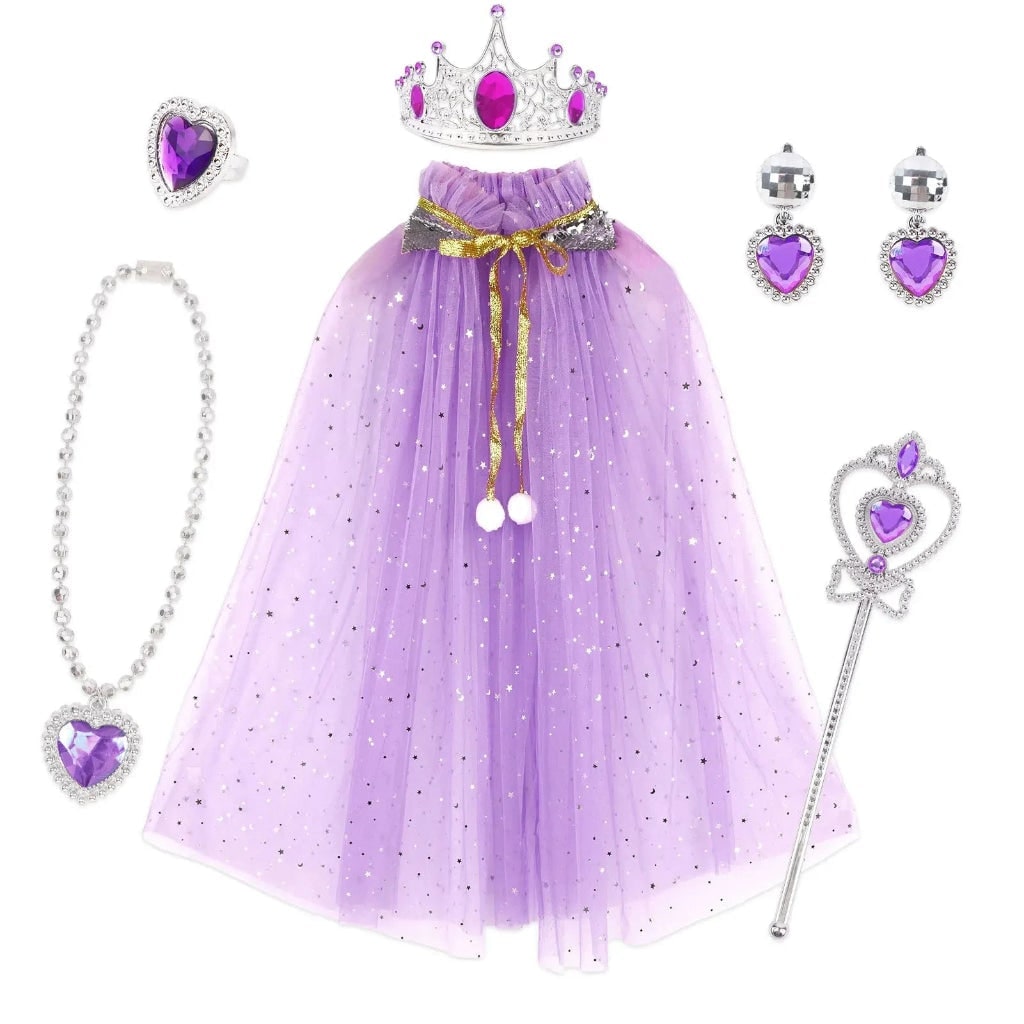 Thermabuild | Girls' Halloween Princess Dress Up Clothes for Children with Cape Tiara and Accessories Set