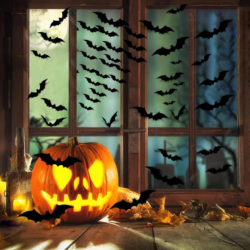 Thermabuild | Halloween 3D Bat Wall Art Decor Stickers with Foldable Wings for Nursery Bathroom