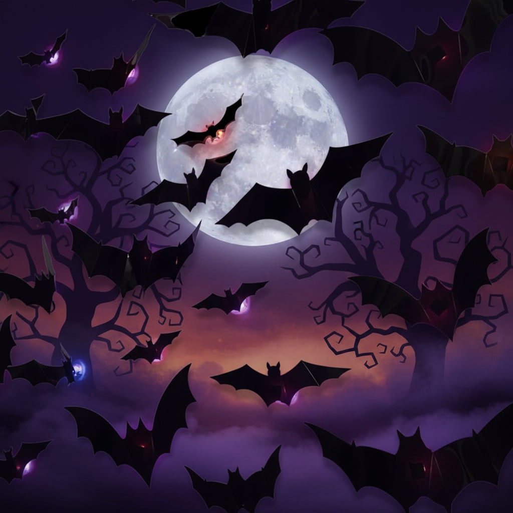 Thermabuild | Halloween 3D Bat Wall Decals with LED Lights and Peel and Stick Art Clings for Spooky