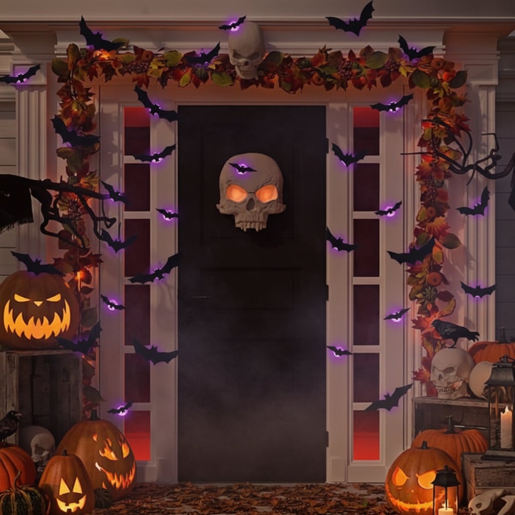 Thermabuild | Halloween 3D Bat Wall Decals with LED Lights and Peel and Stick Art Clings for Spooky
