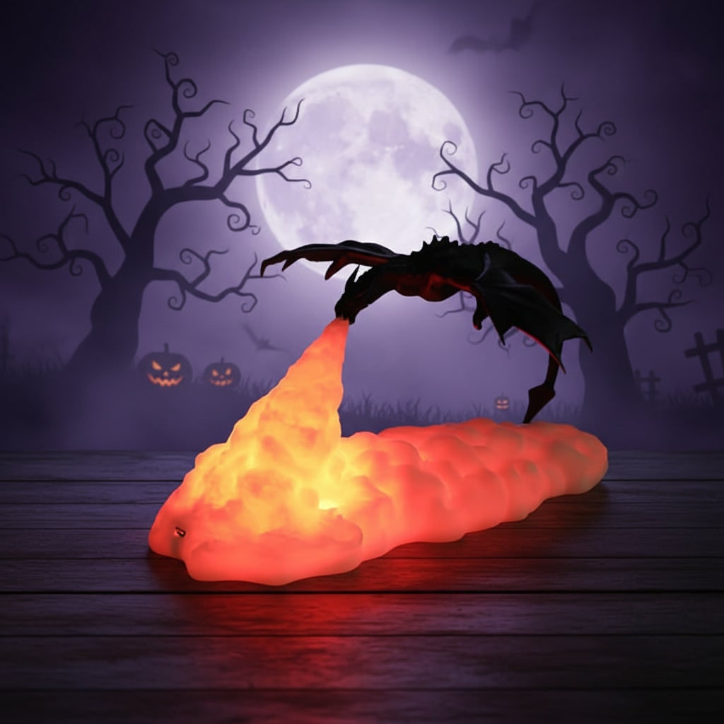 Thermabuild | Halloween 3D Printed Dragon Night Light with USB Rechargeable LED Fire Glow